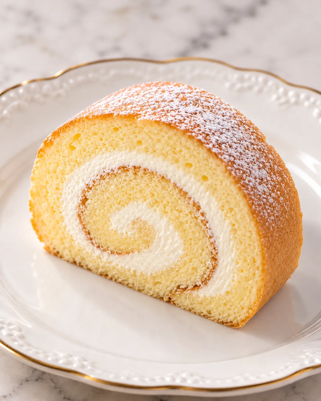 福井製菓のバターロール。スポンジ生地で白いクリームを巻いたロールケーキ