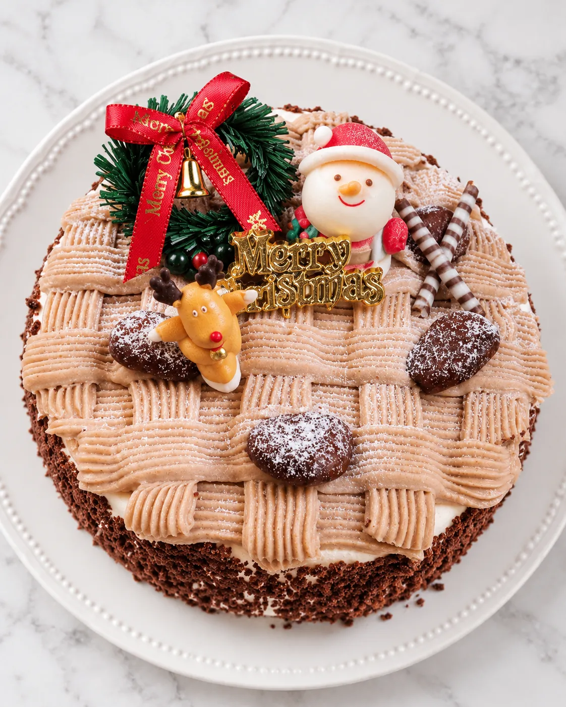 サンタとリースを飾った福井製菓のクリスマスモンブランケーキ