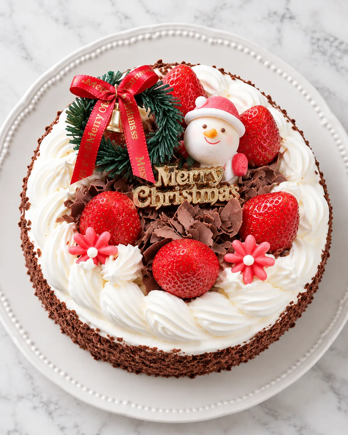 いちごとチョコレートを飾った福井製菓のクリスマスケーキ