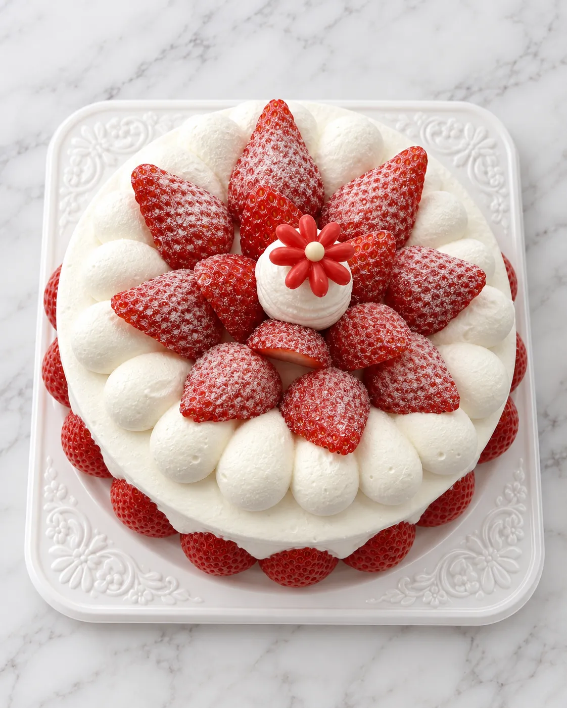 福井製菓のいちごを飾った生クリームのホールケーキ